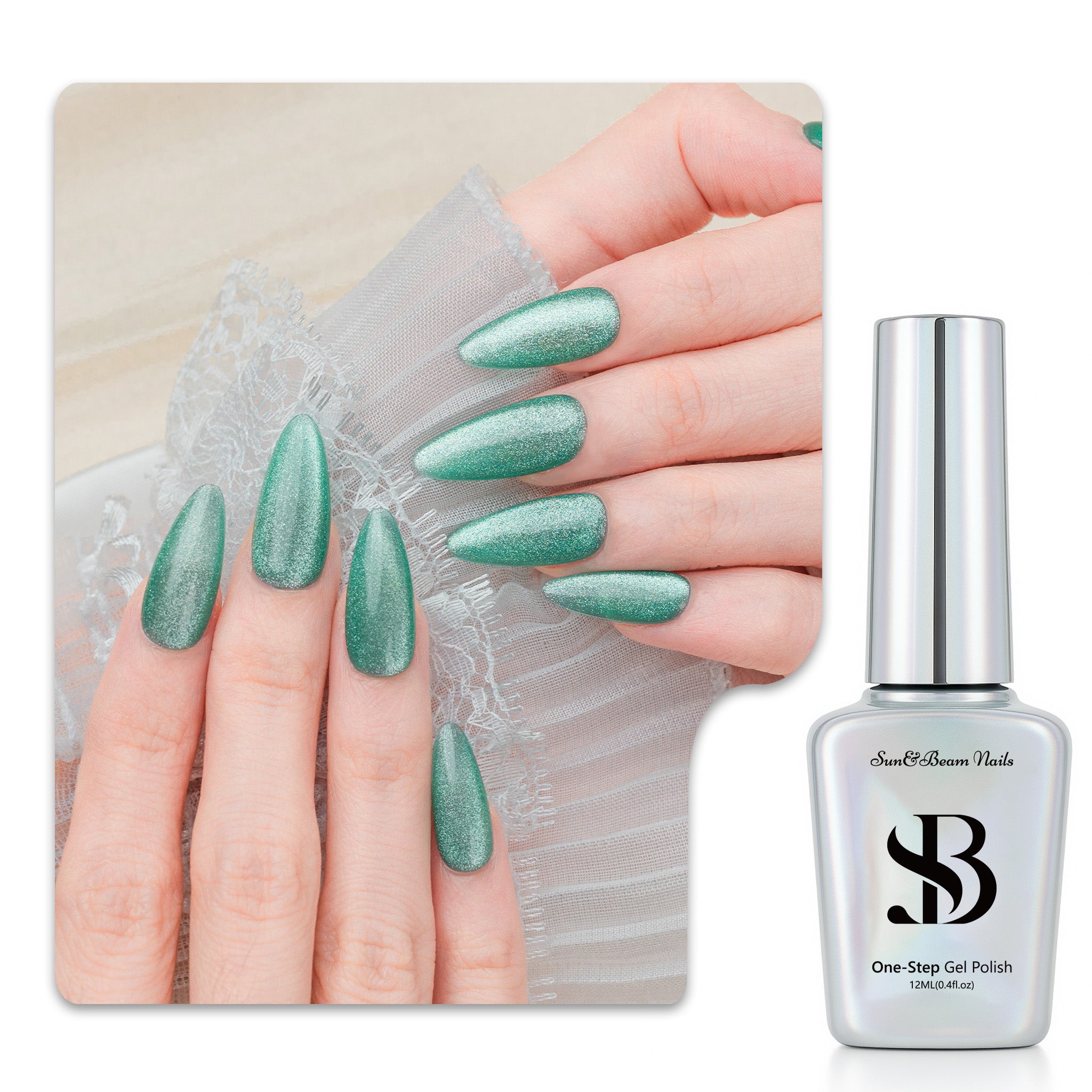Sun&Beam Nails One-Step Gel Polish 3-in-1 Cat Eye 12ml｜No Base or Top Coat Needed｜UV Light Recommended｜Easy Removal (#503 Sea Mist)
