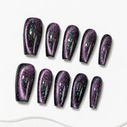 Handmade Medium Coffin Ballerina Press-On Nails - Black Magnet Solid Color Minimalist 10 Pcs #255