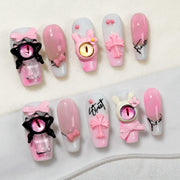 Handmade Medium Coffin Ballerina Press-On Nails - Pink Y2K 3D Summer 10 Pcs #271