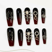 Handmade Long Coffin Ballerina Press-On Nails - Black Ombre Halloween 10 Pcs #275