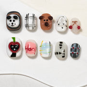 Handmade Short Squoval Round Press-On Nails - Brown 3D Sweet Puppy 10 Pcs #278