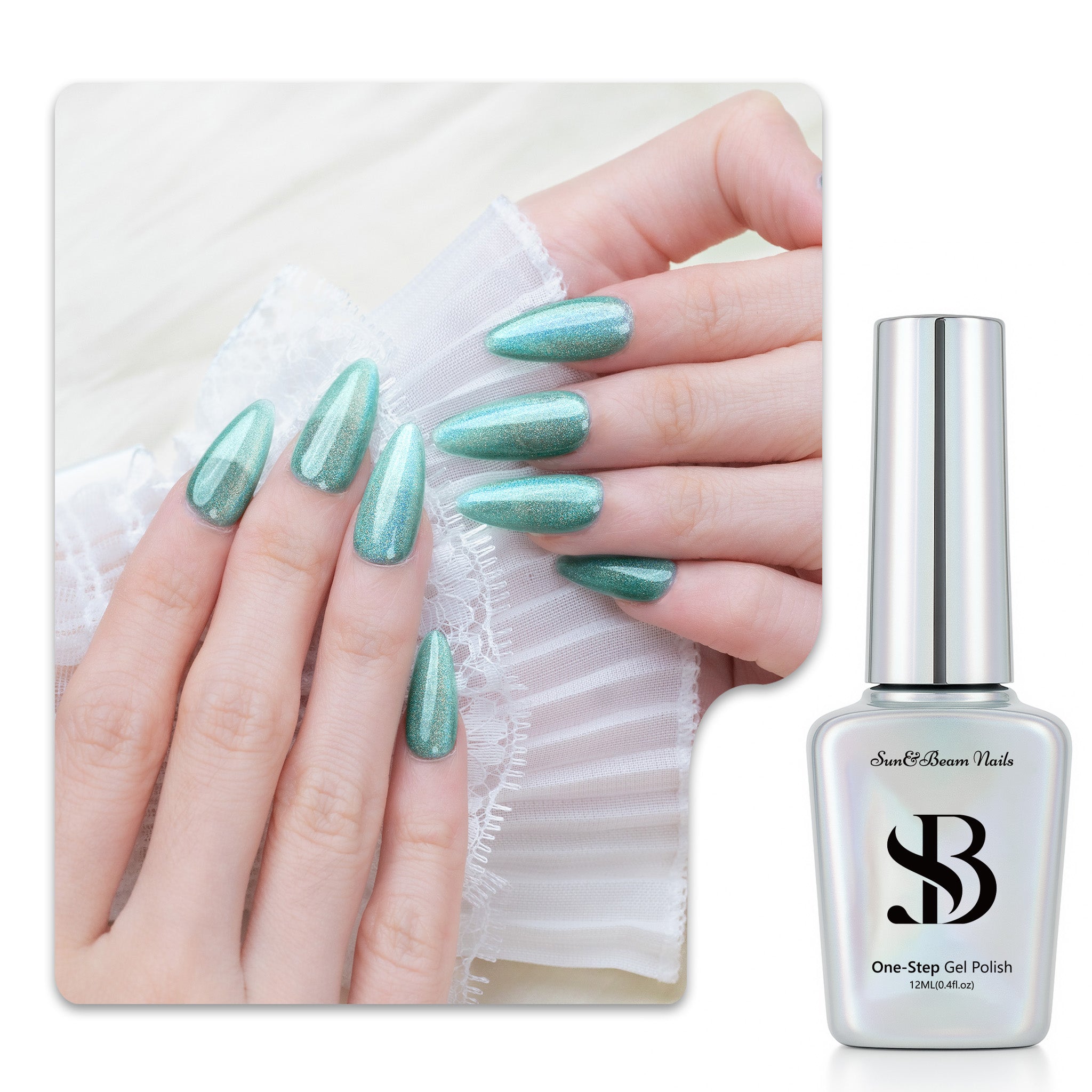 One-Step Gel Polish 3-in-1 Cat Eye 12ml｜No Base or Top Coat Needed｜UV Light Recommended｜Easy Removal (#727 Mint Hologlow)