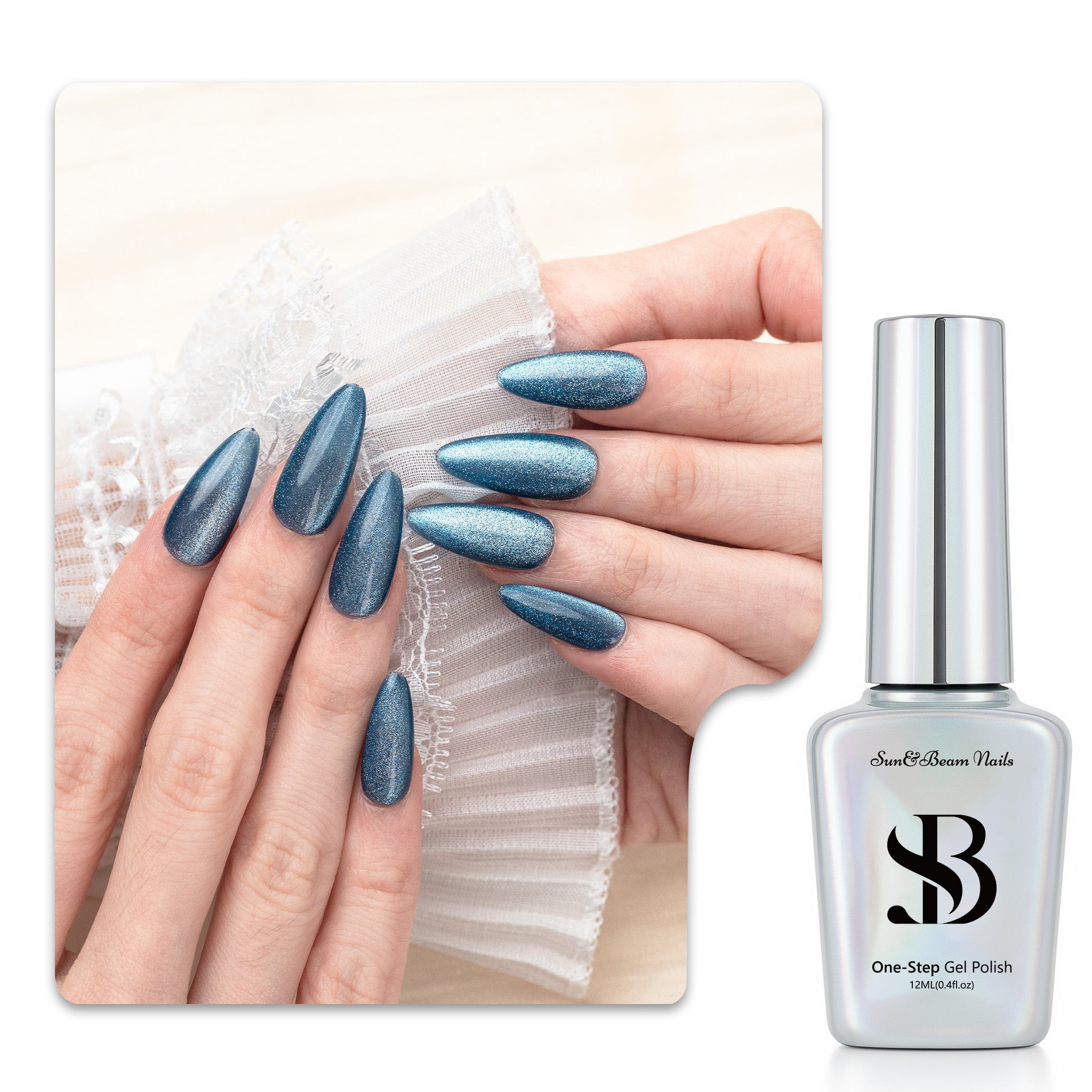 One-Step Gel Polish 3-in-1 Cat Eye 12ml｜No Base or Top Coat Needed｜UV Light Recommended｜Easy Removal (#640 Blue Stardust)