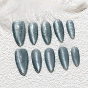 Handmade Medium Almond Press-On Nails - Grey Magnet Solid Color Minimalist 10 Pcs #240