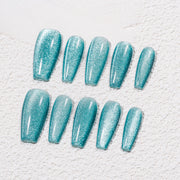 Handmade Medium Coffin Ballerina Press-On Nails - Blue Magnet Solid Color Minimalist 10 Pcs #250
