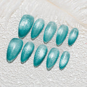 ハンドメイド ミディアム アーモンド ネイルチップ– ブルー マグネット 無地 ワンカラー シンプル 10枚セット #241