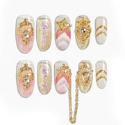 Handmade Medium Oval Press-On Nails - Pink Gold Gradation Elegant Rhinestone 10 Pcs #055