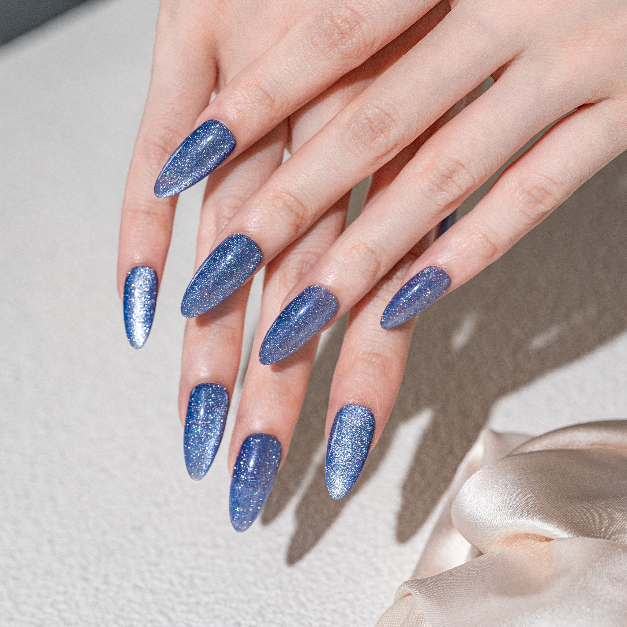 Handmade Medium Almond Press-On Nails - Blue Magnet Solid Color Minimalist 10 Pcs #239