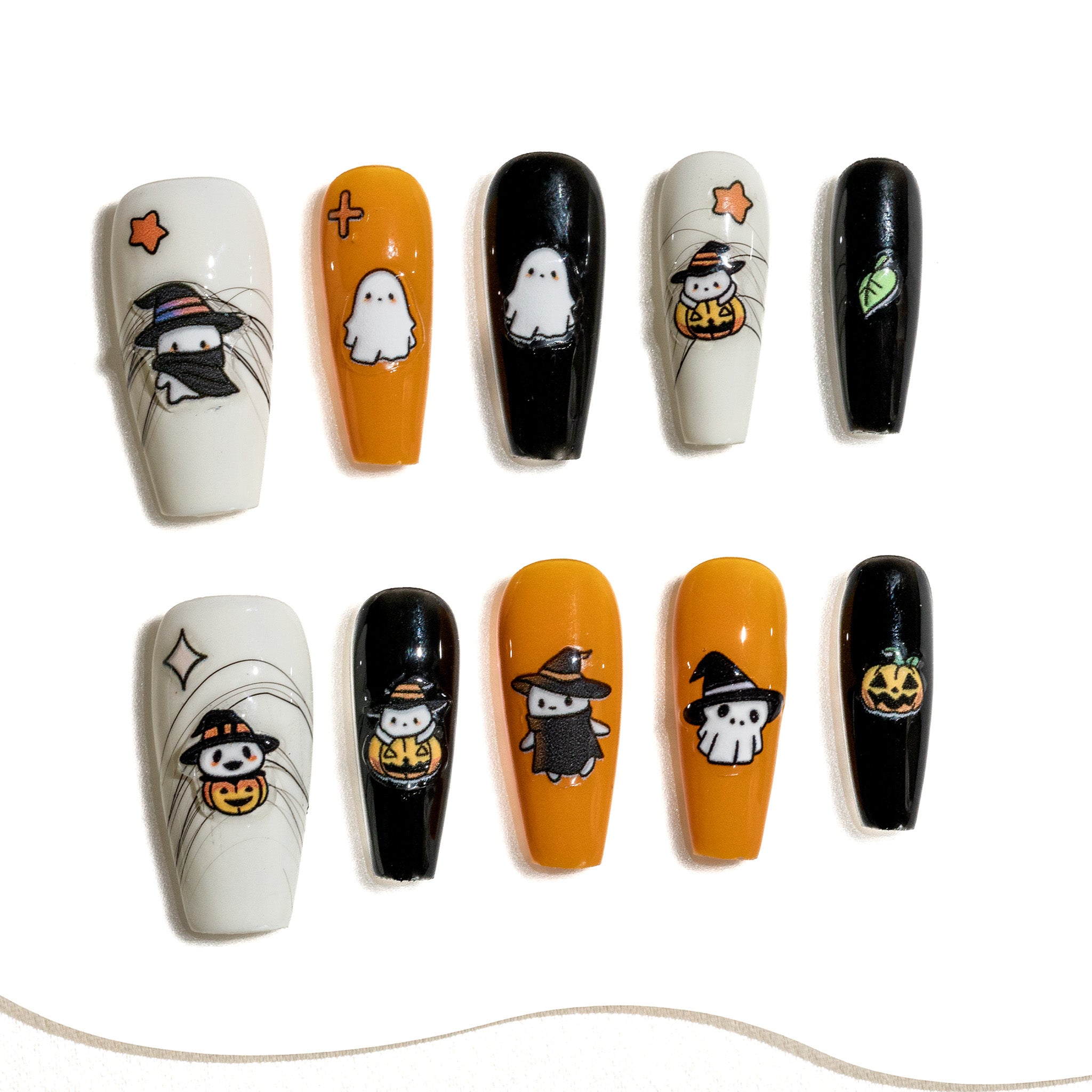Handmade Medium Coffin Ballerina Press-On Nails - Yellow Halloween Sweet Cartoon 10 Pcs #282