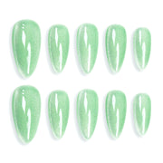 Handmade Medium Almond Press-On Nails - Green Magnet Minimalist glossy 10 Pcs #123