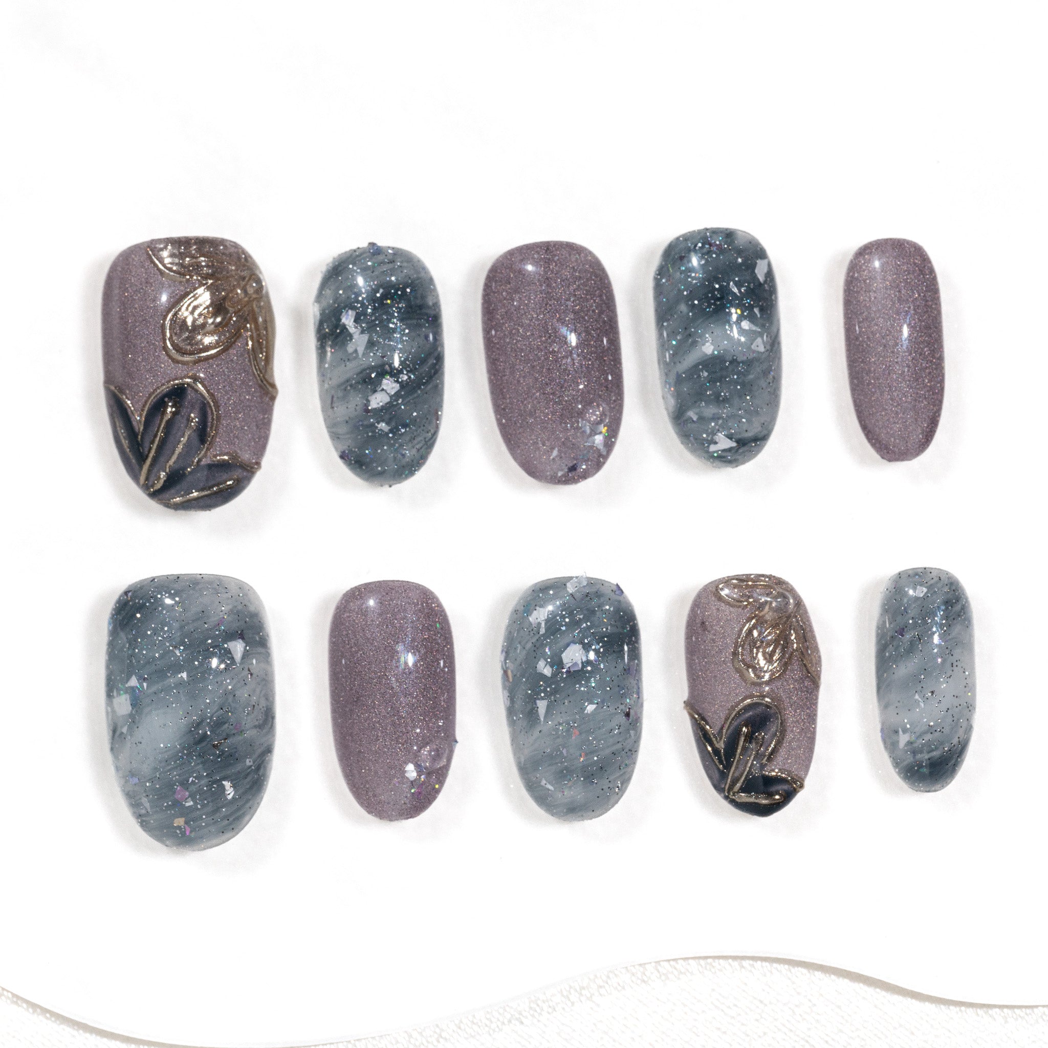 Handmade Medium Oval Press-On Nails - Pink Ombre Flower Gradation 10 Pcs #291