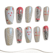 Handmade Medium Coffin Ballerina Press-On Nails - White Halloween Winter Glitter 10 Pcs #281
