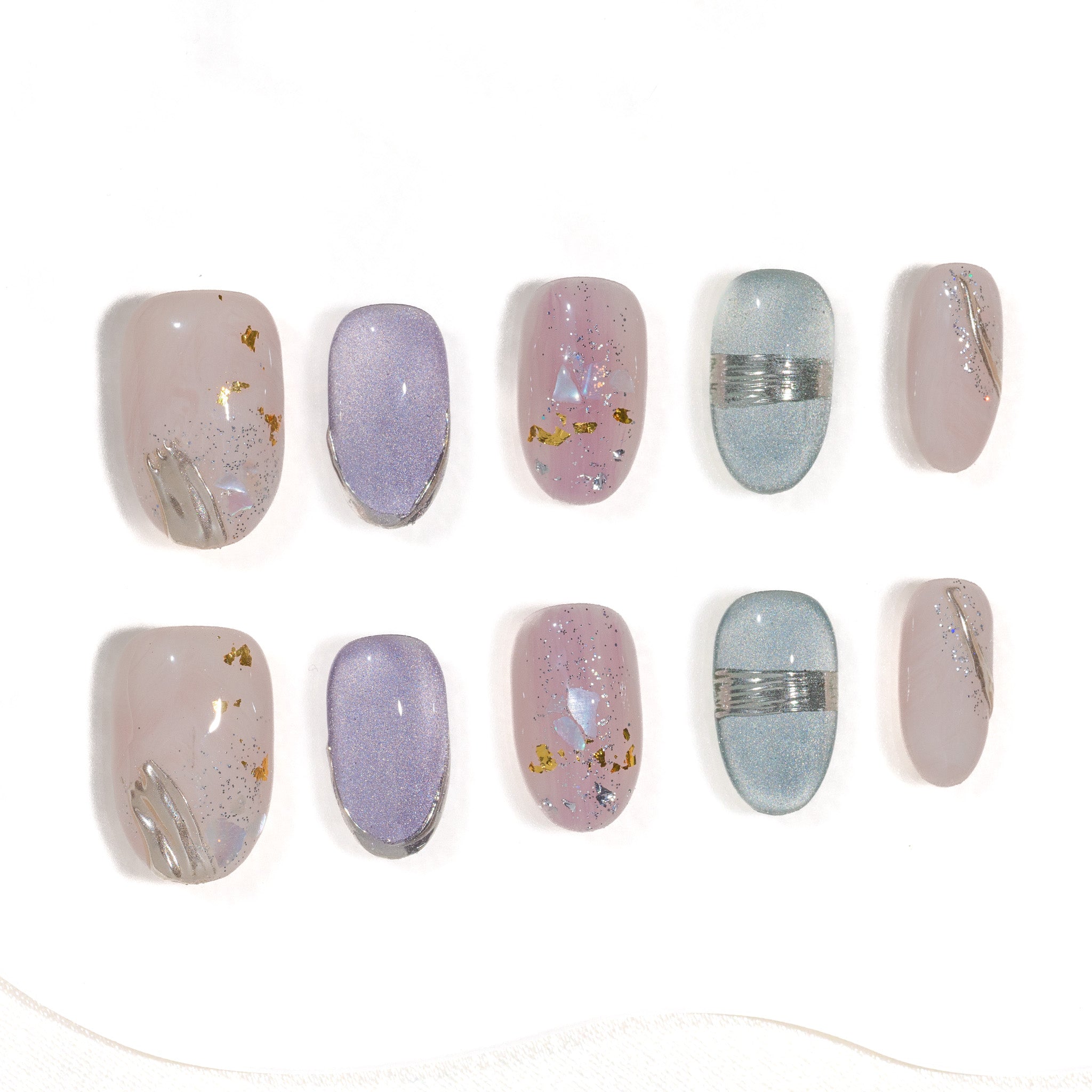 Handmade Medium Oval Press-On Nails - Pink Minimalist Magnet Sweet 10 Pcs #292
