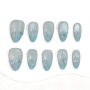 Ongles press-on faits main Moyen Amande – Rose Bleu Dégradé Aimant Mignon 10 pièces #290