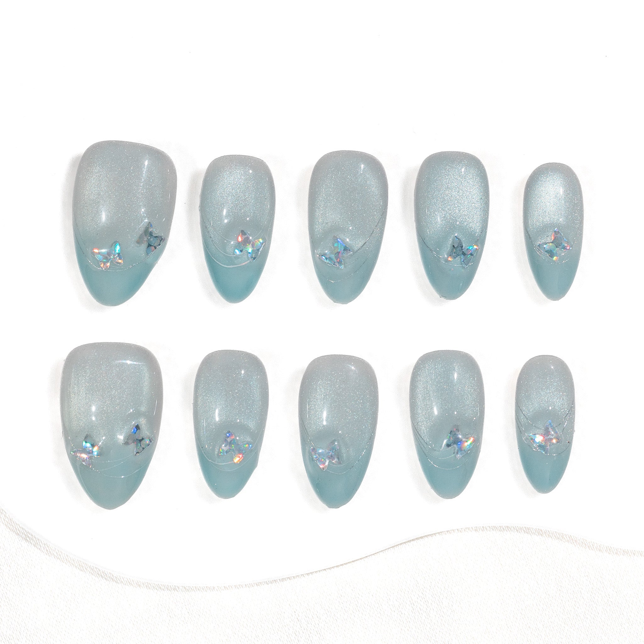 Handmade Medium Almond Press-On Nails - Pink Gradation Magnet Sweet 10 Pcs #290