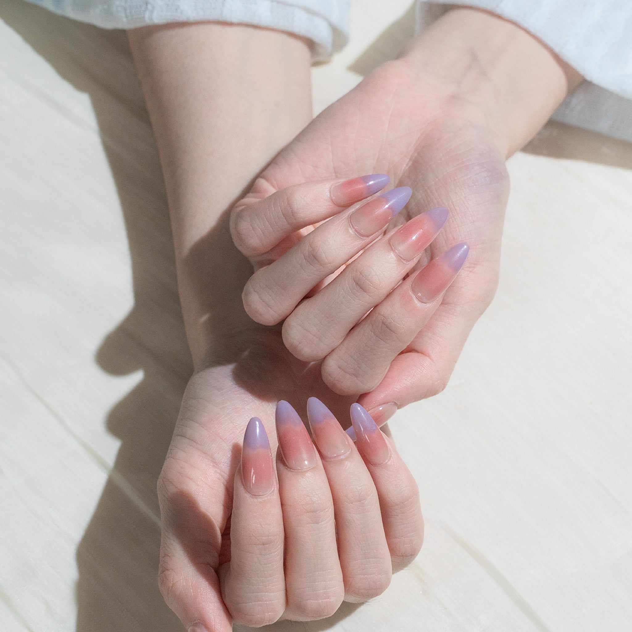 ハンドメイド ミディアム アーモンド ネイルチップ– ピンク むらさき マグネット シンプル スウィート 10枚セット #262