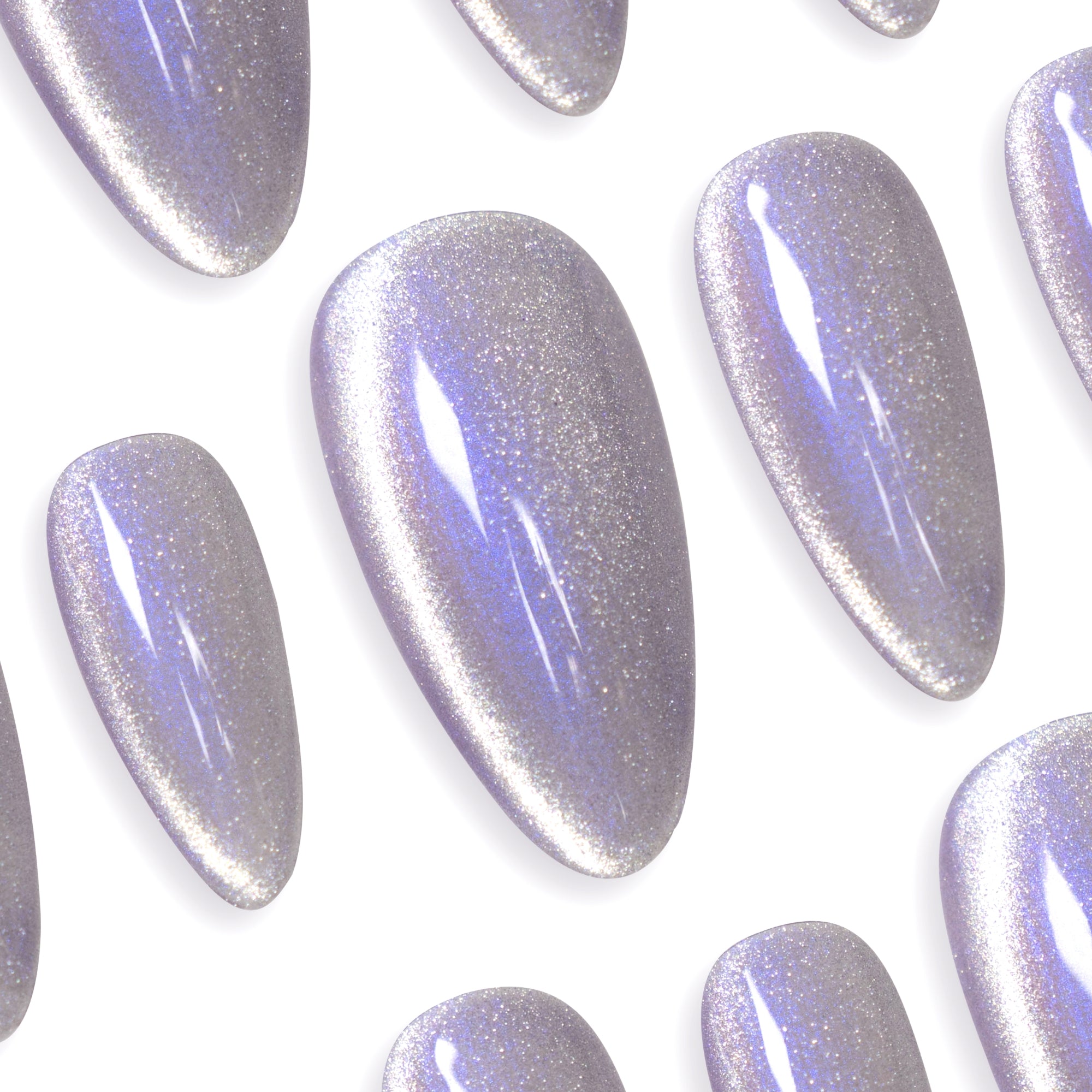 Handmade Medium Almond Press-On Nails - Purple Aurora Magnet Minimalist Gradation 10 Pcs #118
