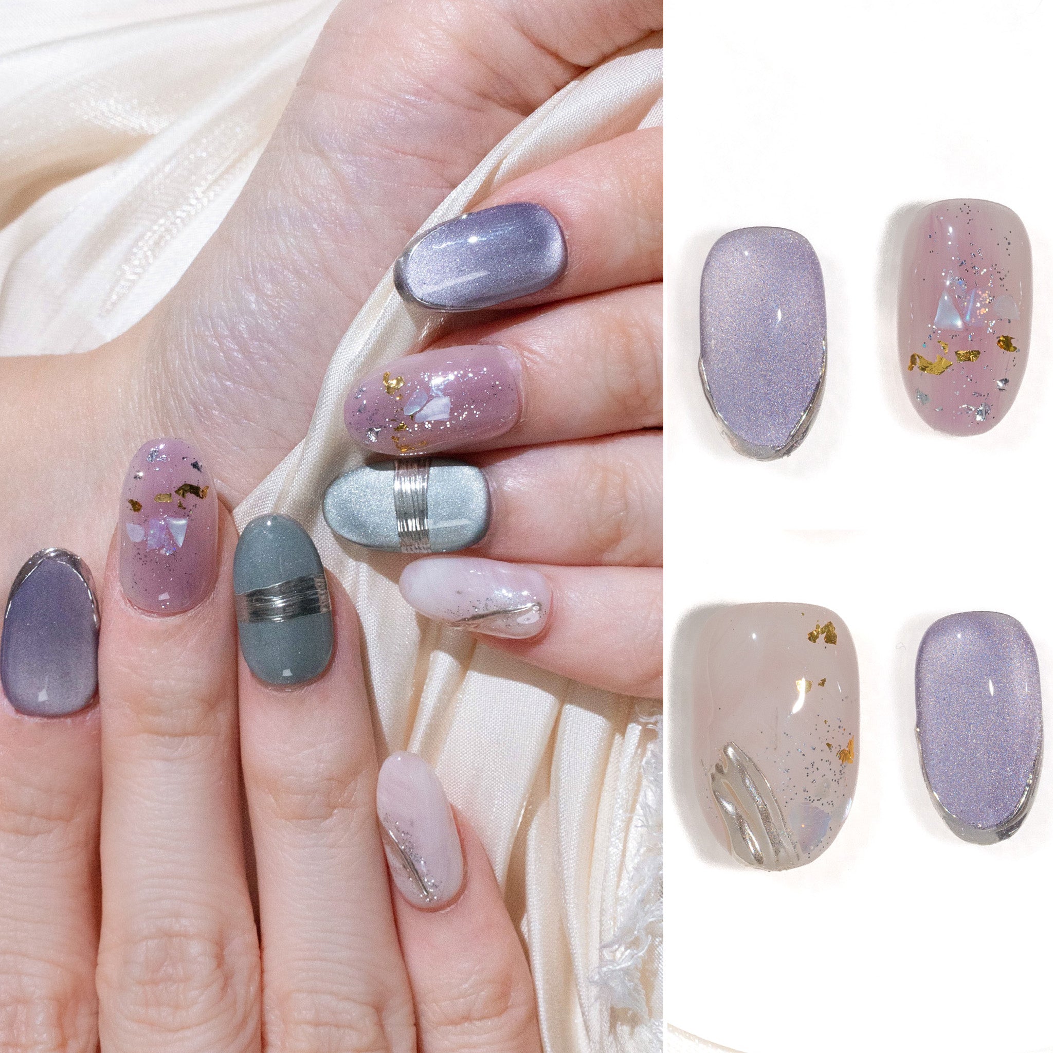 Handmade Medium Oval Press-On Nails - Pink Minimalist Magnet Sweet 10 Pcs #292