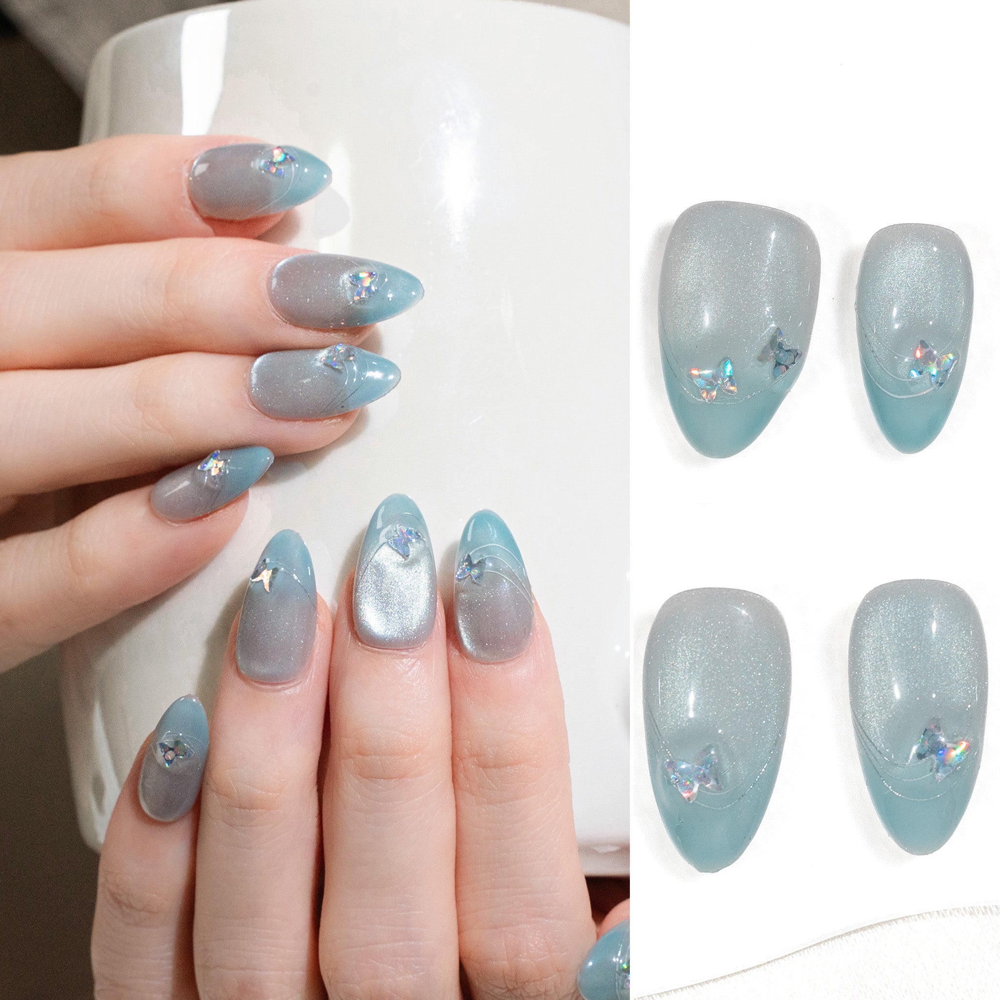 Handmade Medium Almond Press-On Nails - Pink Gradation Magnet Sweet 10 Pcs #290