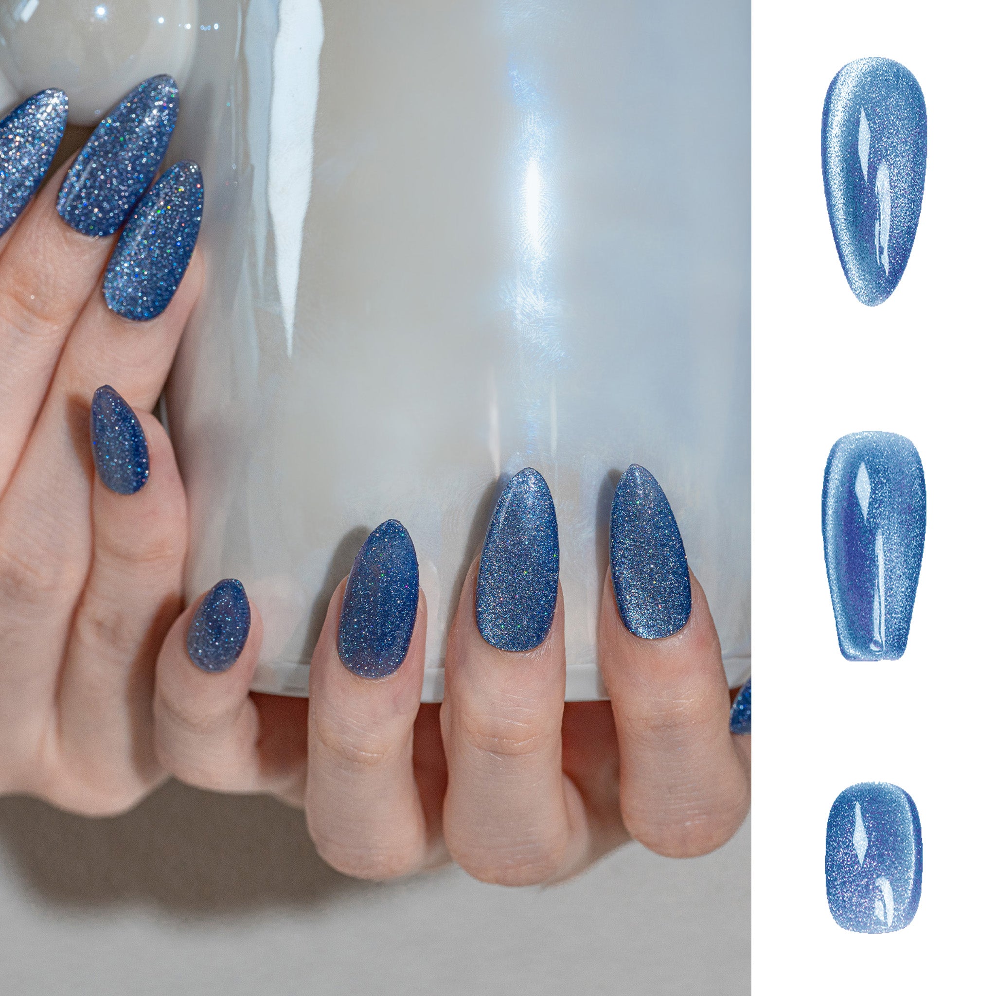 Handmade Short Squoval Round Press-On Nails - Blue Magnet Solid Color Minimalist 10 Pcs #242