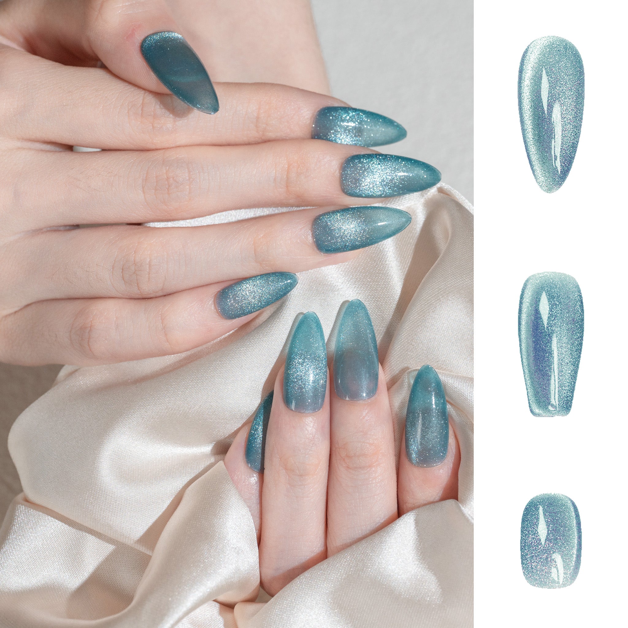 Ongles press-on faits main Moyen Coffin Ballerine – Bleu Aimant Couleur unie Minimaliste 10 pièces #250