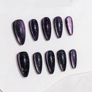 Handmade Medium Almond Press-On Nails - Black Magnet Solid Color Minimalist 10 Pcs #254