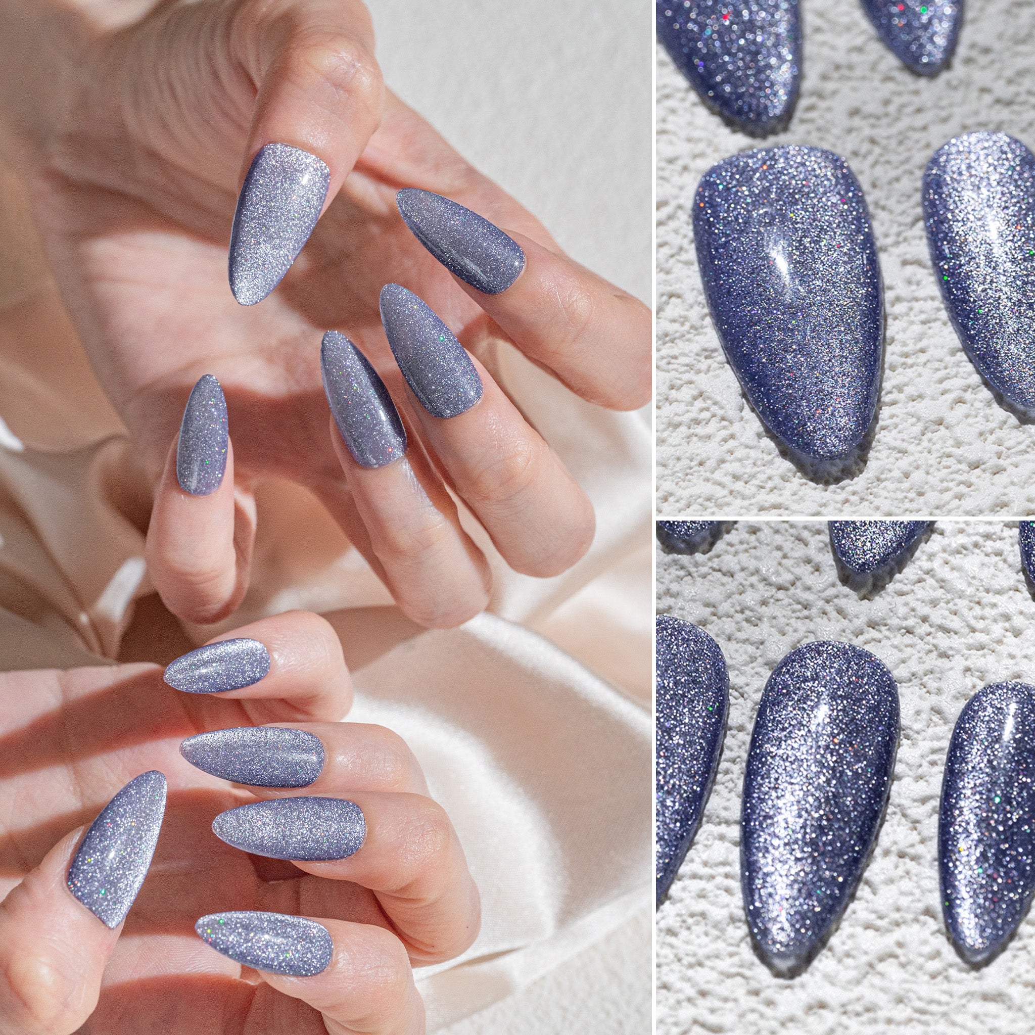 ハンドメイド ミディアム アーモンド ネイルチップ– ブルー マグネット 無地 ワンカラー シンプル 10枚セット #239