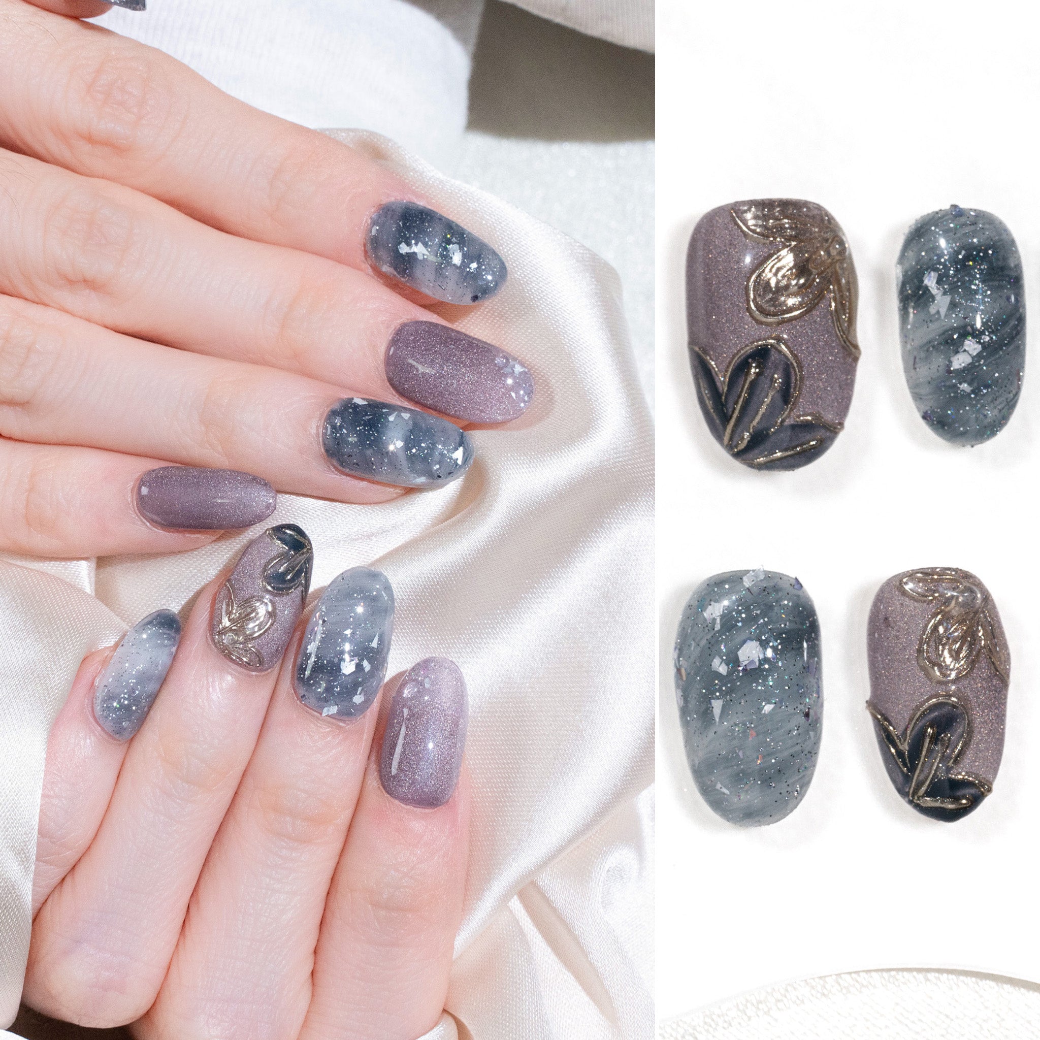 Handmade Medium Oval Press-On Nails - Pink Ombre Flower Gradation 10 Pcs #291