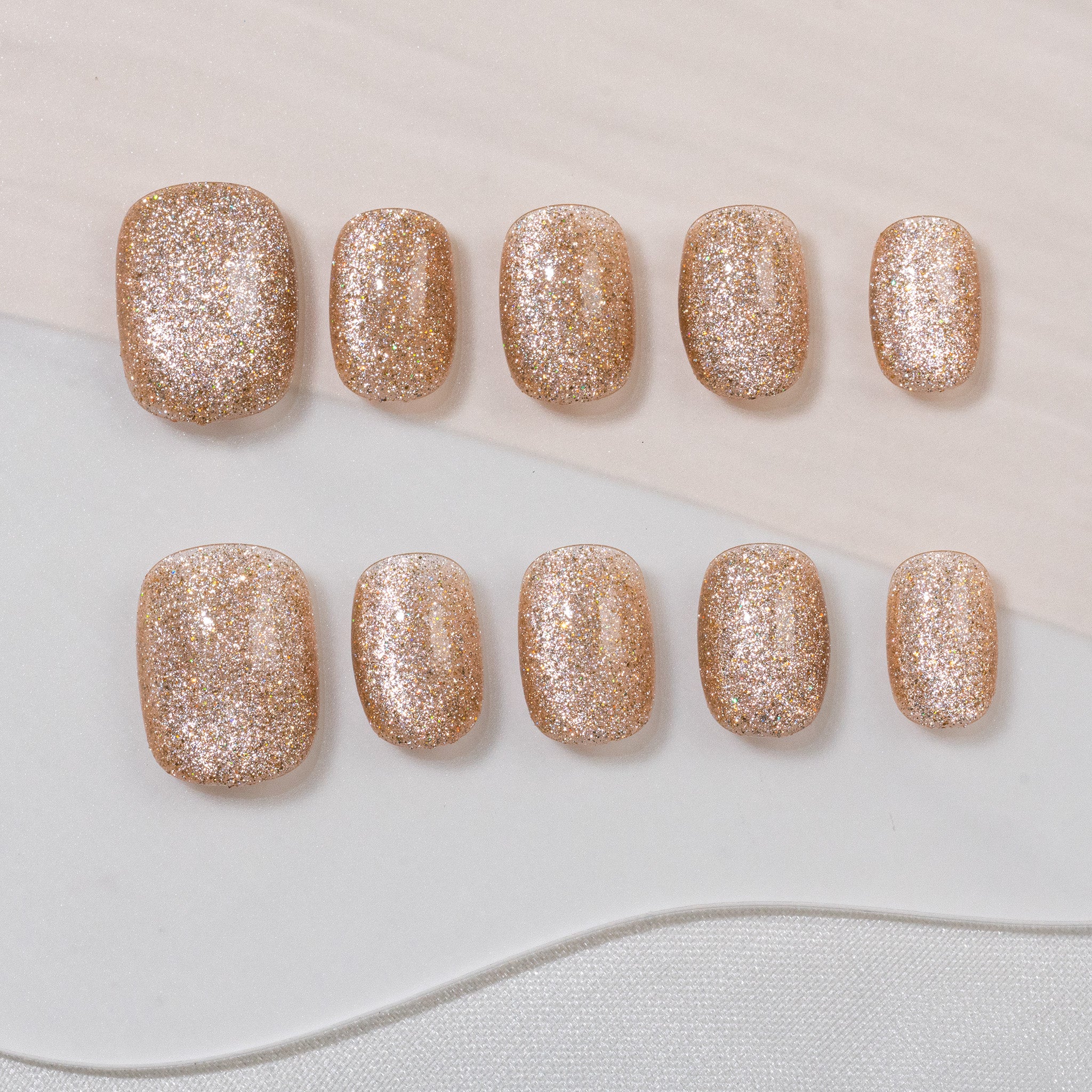 Handmade Short Squoval Round Press-On Nails - Yellow Magnet Solid Color 10 Pcs #268