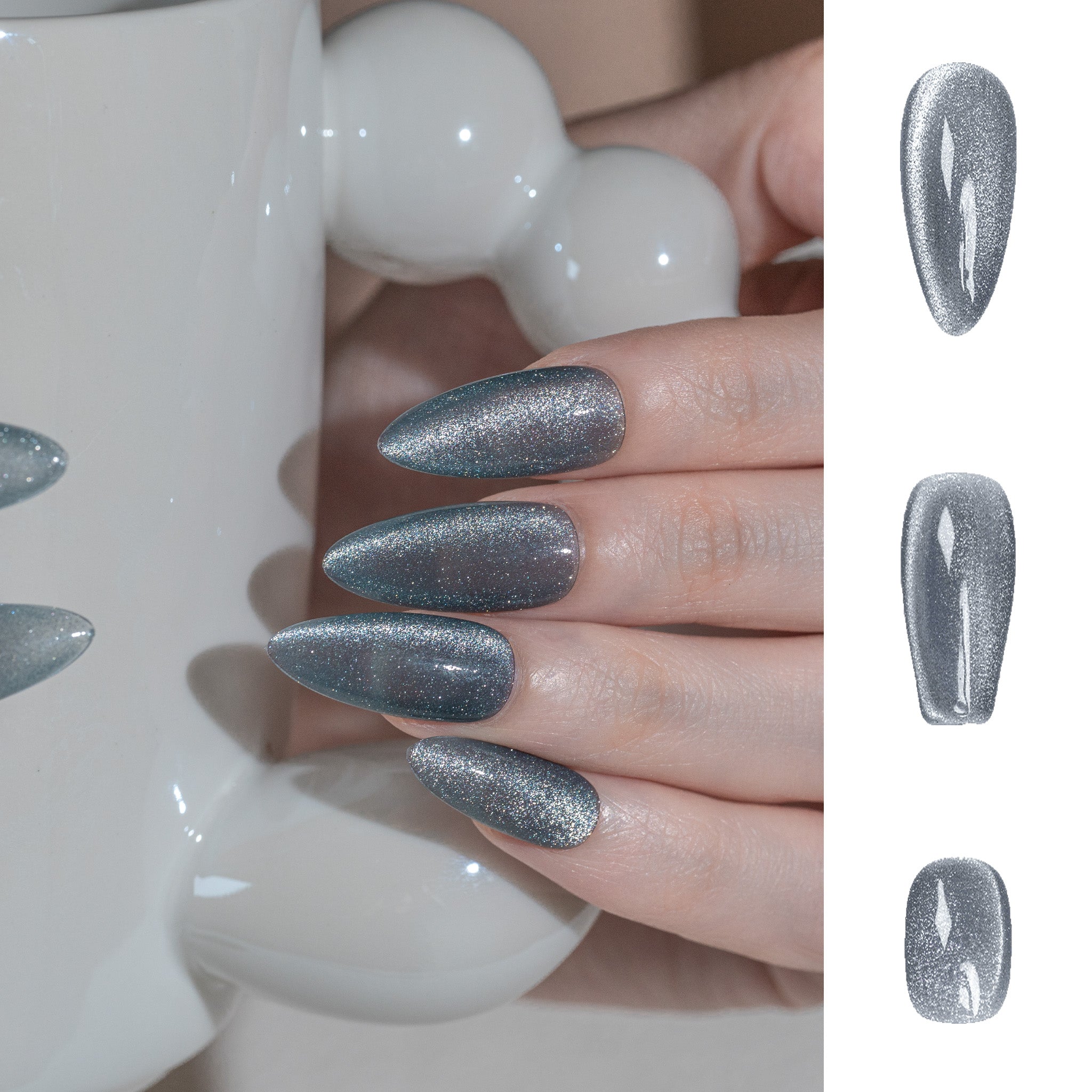 Handmade Short Round Press-On Nails - Grey Magnet Solid Color Minimalist 10 Pcs #247