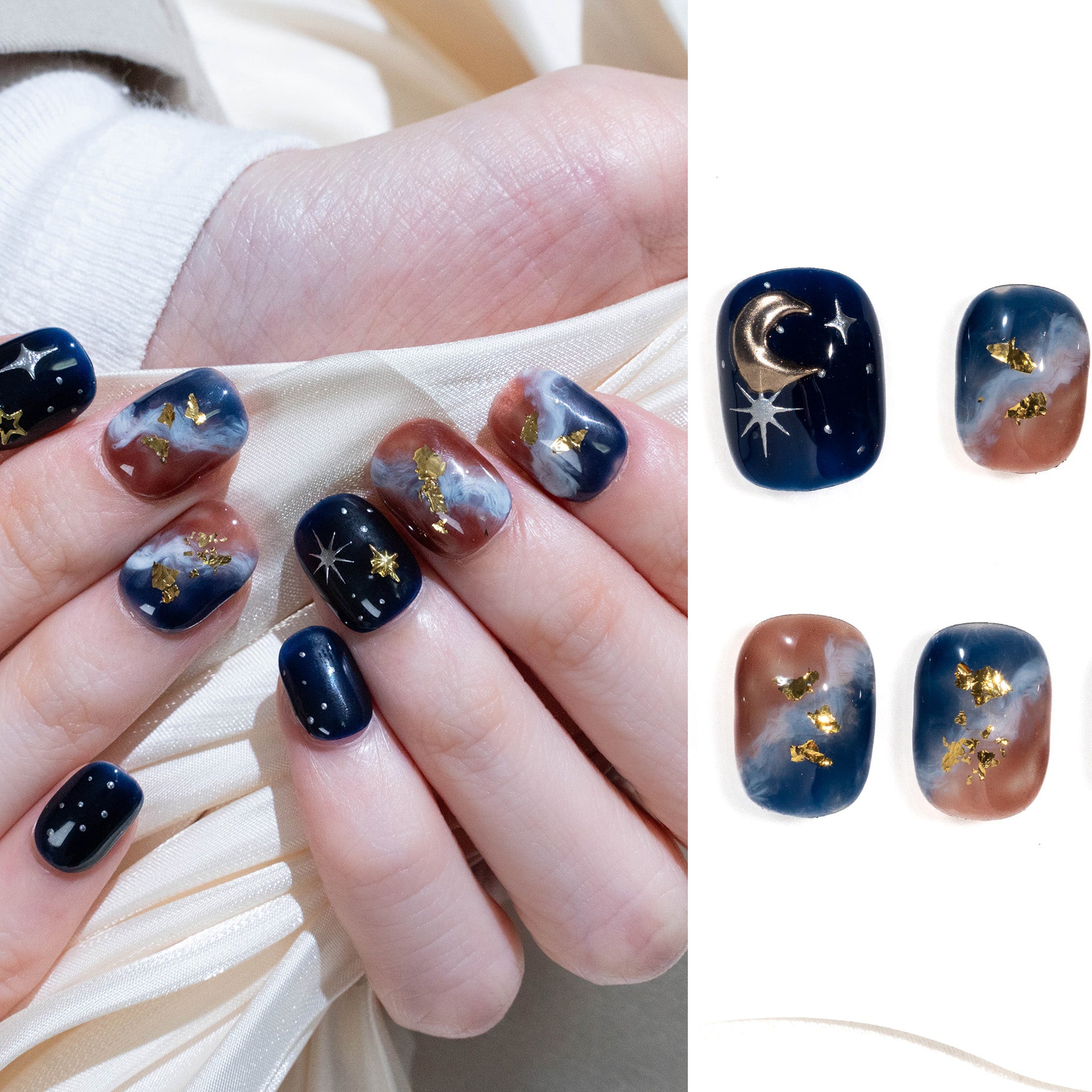 Ongles press-on faits main Court Carré-arrondi – Rose Bleu Ombre Peint à la main Dégradé 10 pièces #289