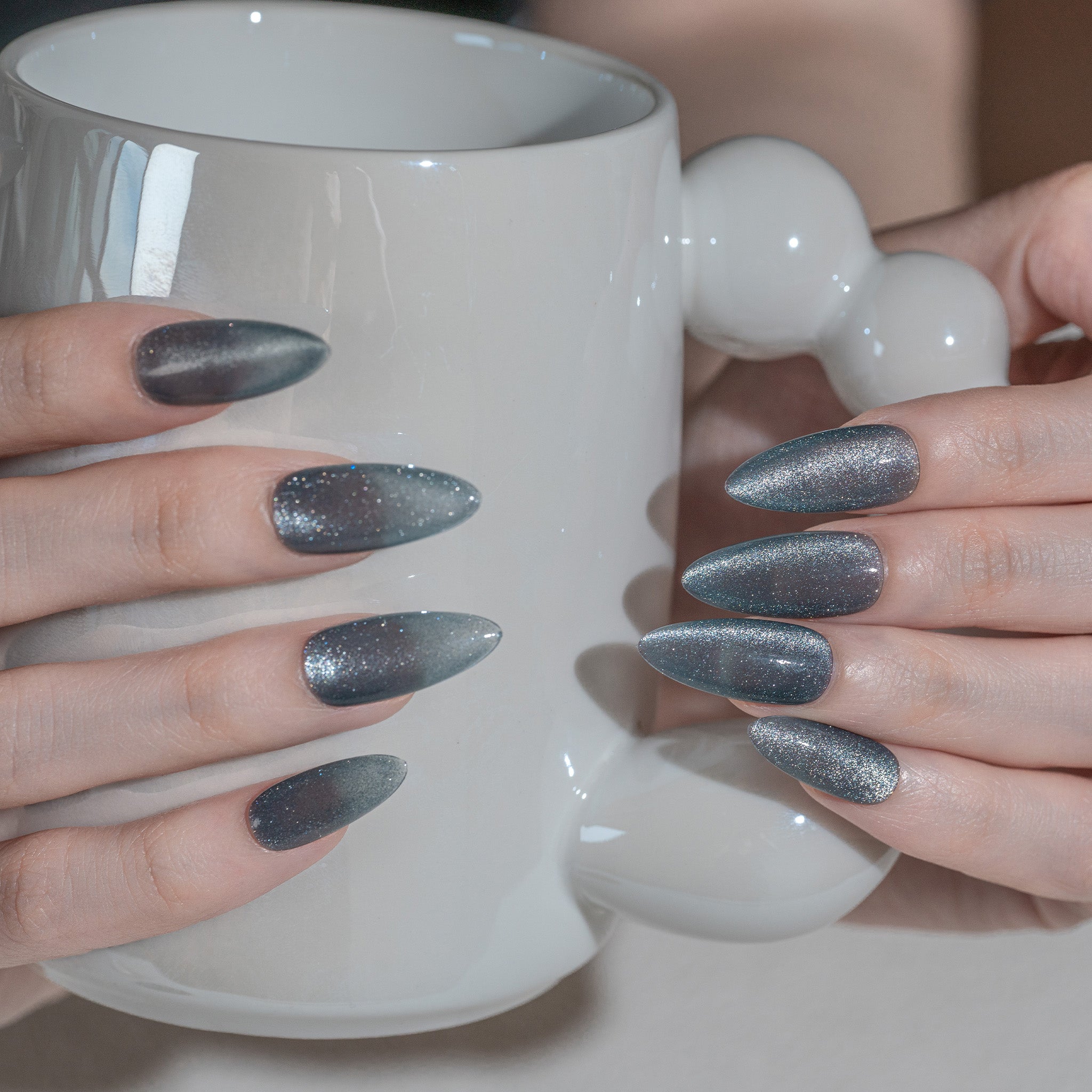 Handmade Medium Almond Press-On Nails - Grey Magnet Solid Color Minimalist 10 Pcs #240