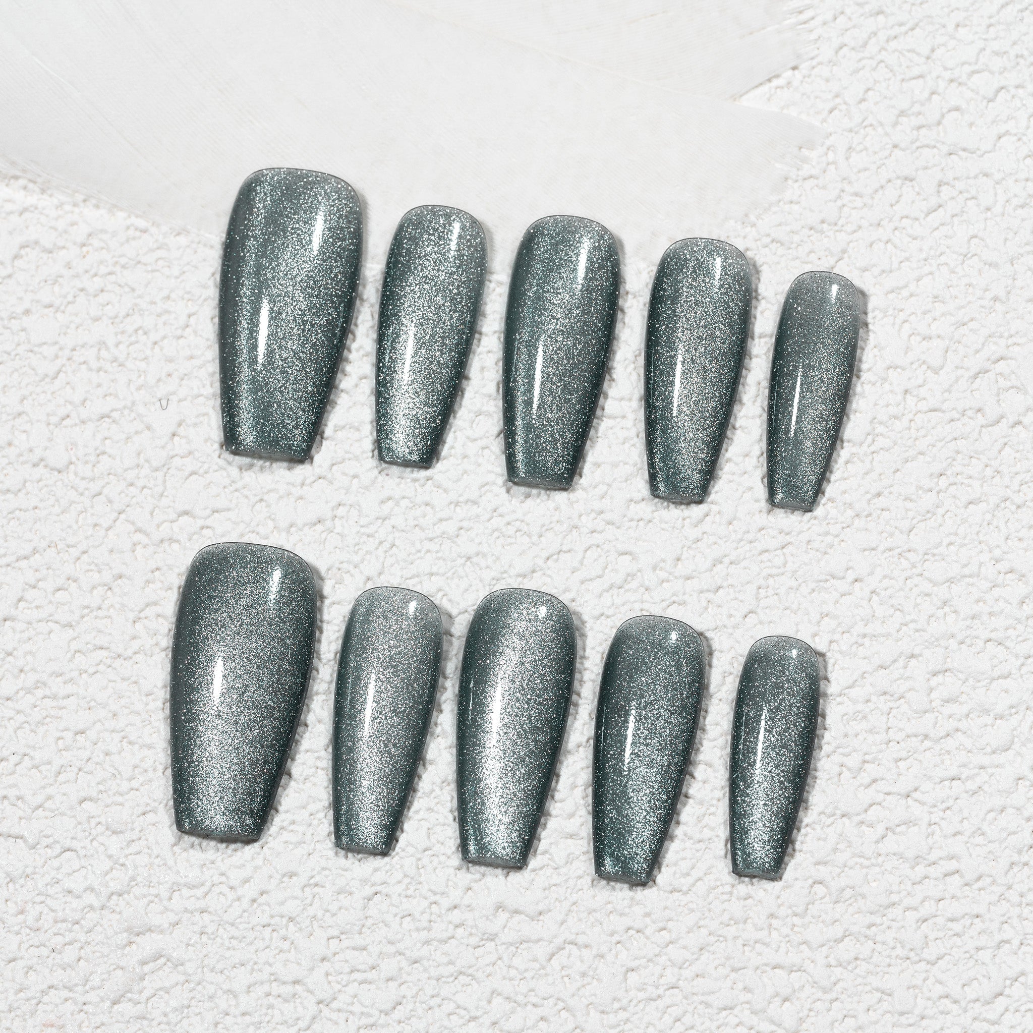 Handmade Medium Coffin Ballerina Press-On Nails - Grey Magnet Solid Color Minimalist 10 Pcs #248