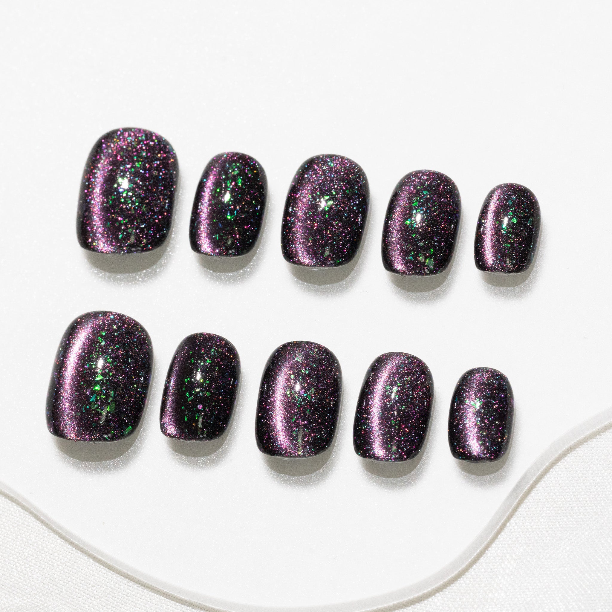 ハンドメイド ショート 短め スクエアオーバル ラウンド ネイルチップ– ブラック むらさき グリーン スウィート 無地 ワンカラー シンプル 10枚セット #256