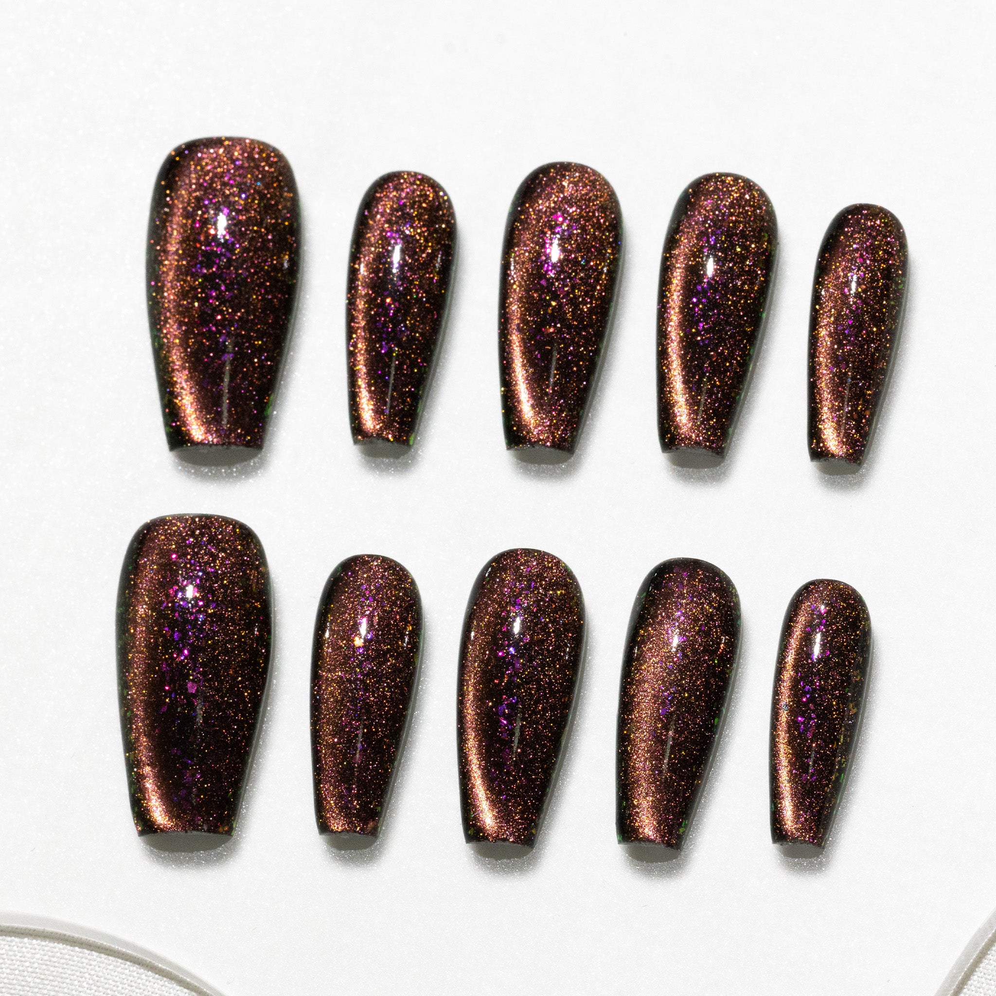 Handmade Medium Coffin Ballerina Press-On Nails - Black Magnet Solid Color Minimalist 10 Pcs #259