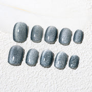 Handmade Short Round Press-On Nails - Grey Magnet Solid Color Minimalist 10 Pcs #247