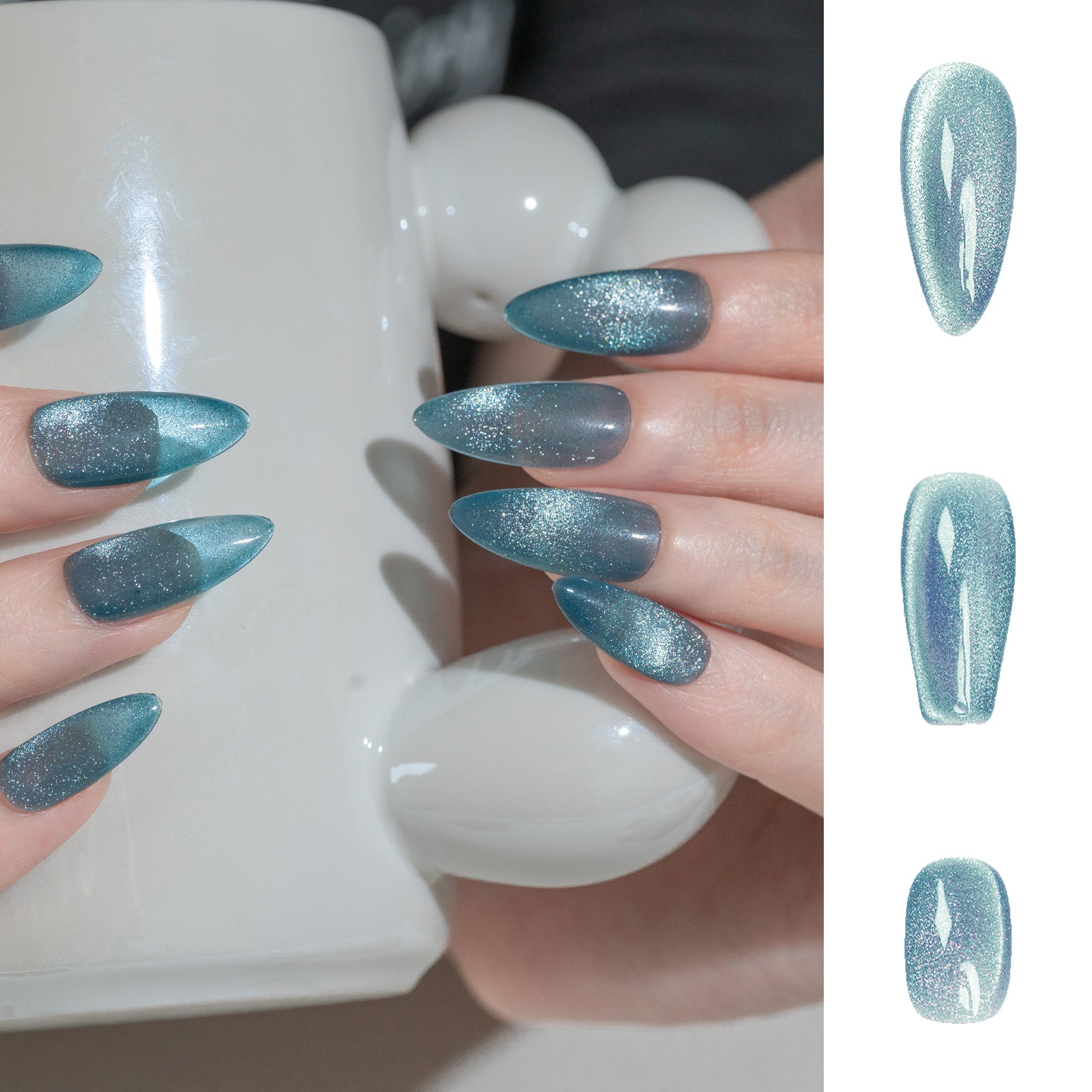 Handmade Medium Coffin Ballerina Press-On Nails - Blue Magnet Solid Color Minimalist 10 Pcs #250