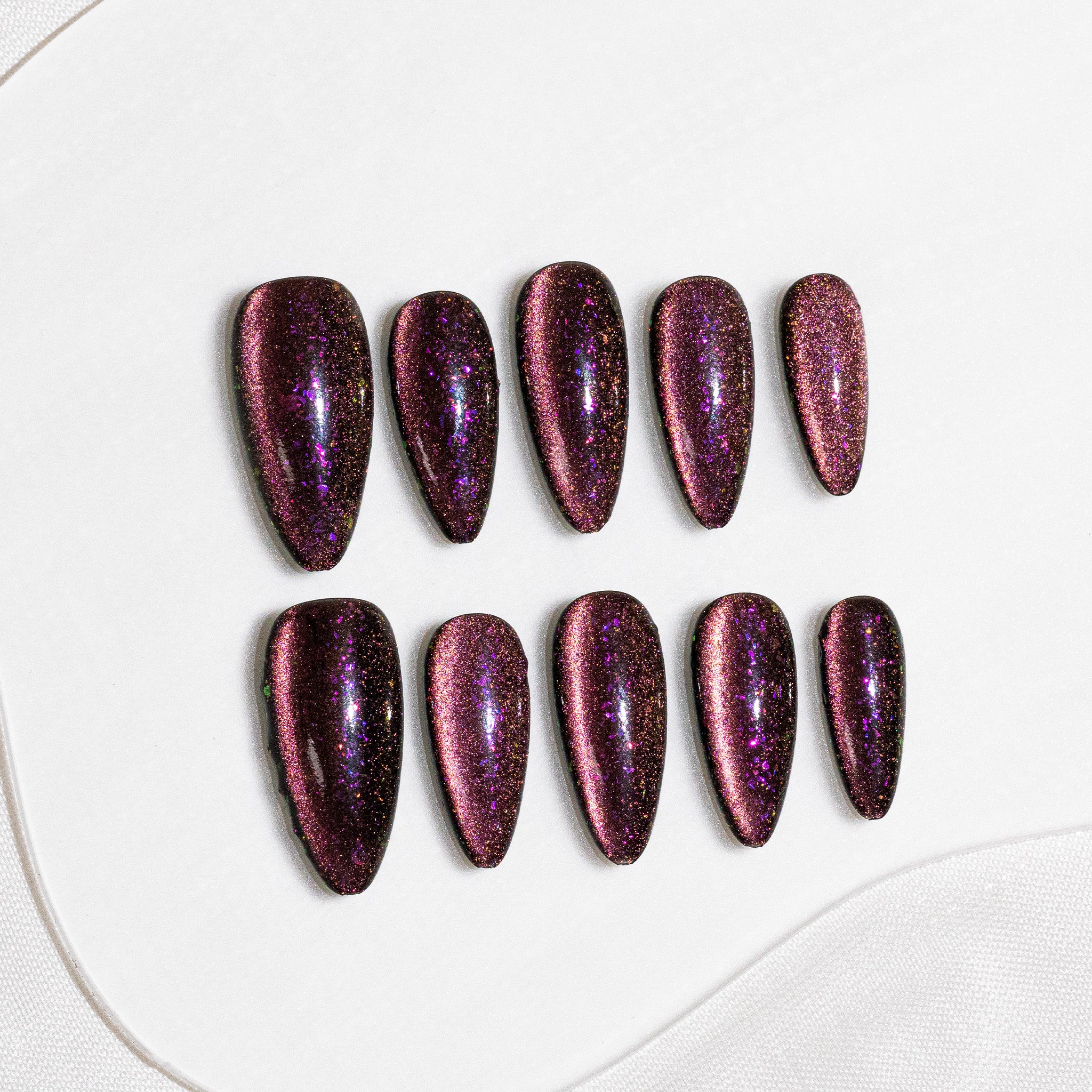 Handmade Medium Almond Press-On Nails - Black Magnet Solid Color Minimalist 10 Pcs #258