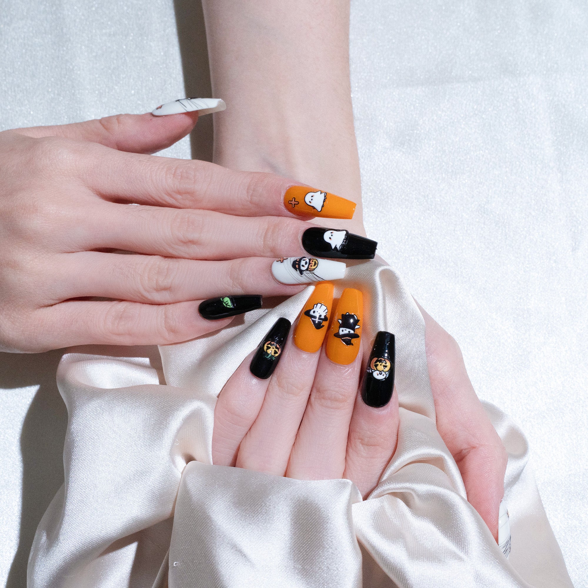 Handmade Medium Coffin Ballerina Press-On Nails - Yellow Halloween Sweet Cartoon 10 Pcs #282