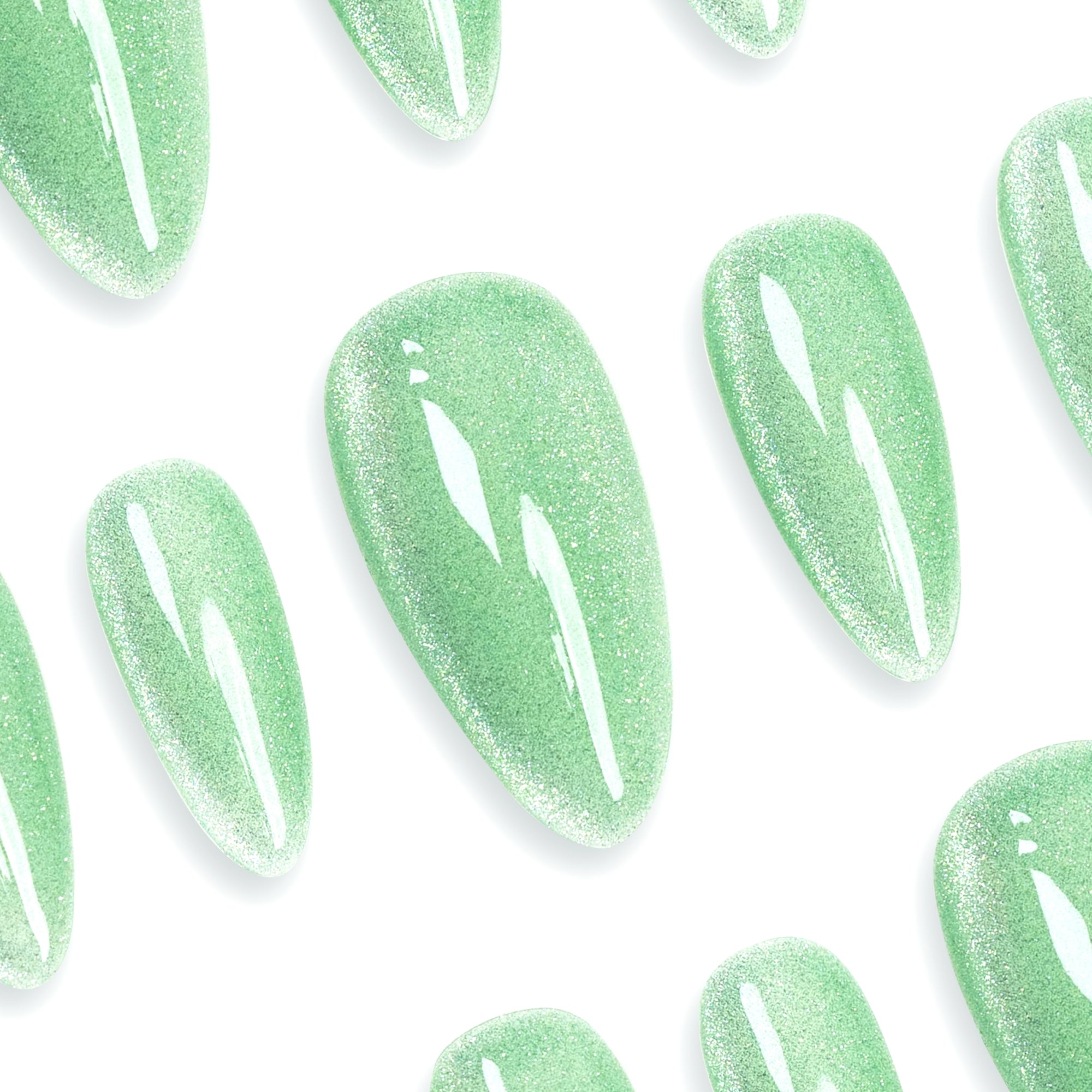 Handmade Medium Almond Press-On Nails - Green Magnet Minimalist glossy 10 Pcs #123
