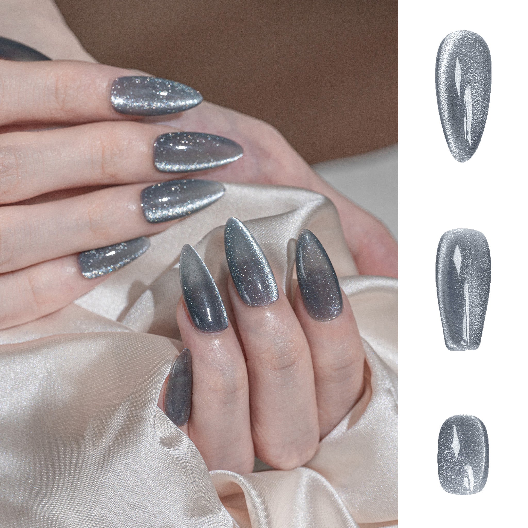 Handmade Short Round Press-On Nails - Grey Magnet Solid Color Minimalist 10 Pcs #247