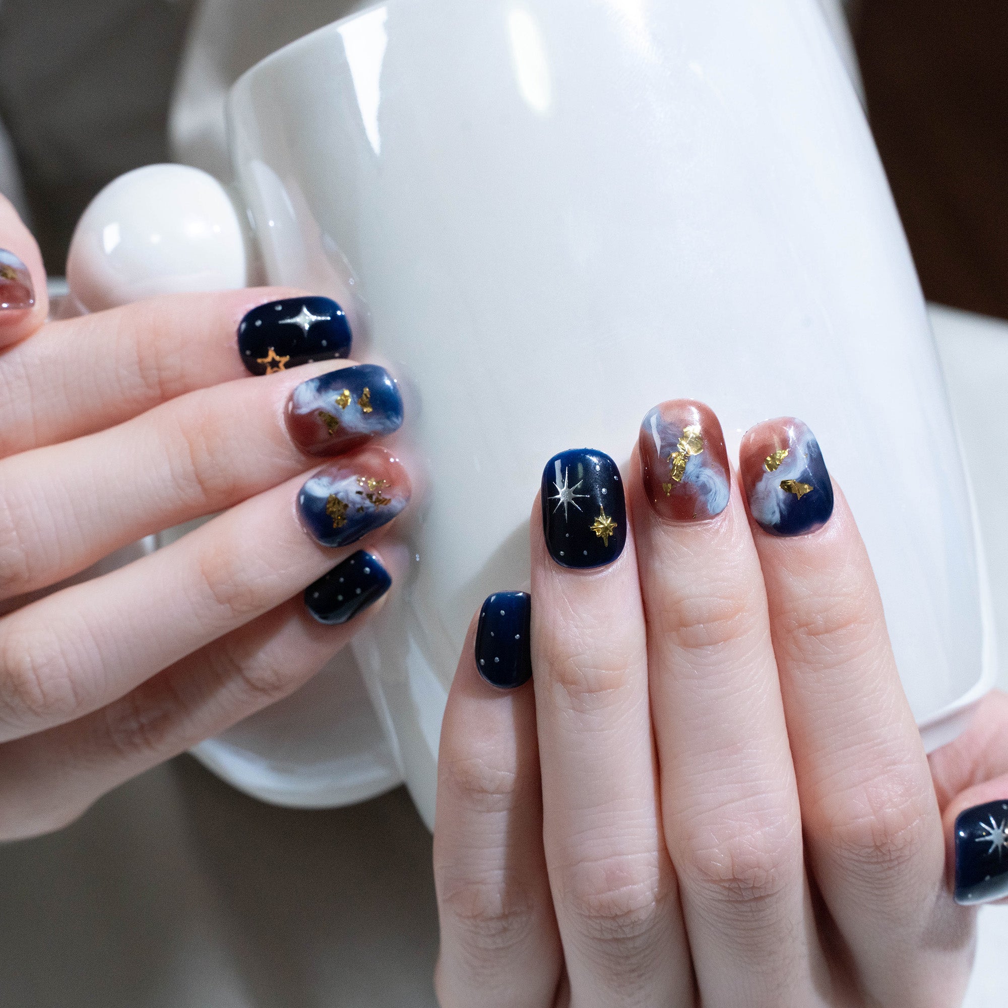 Handmade Short Squoval Round Press-On Nails - Pink Ombre Hand-Painted Gradation 10 Pcs #289