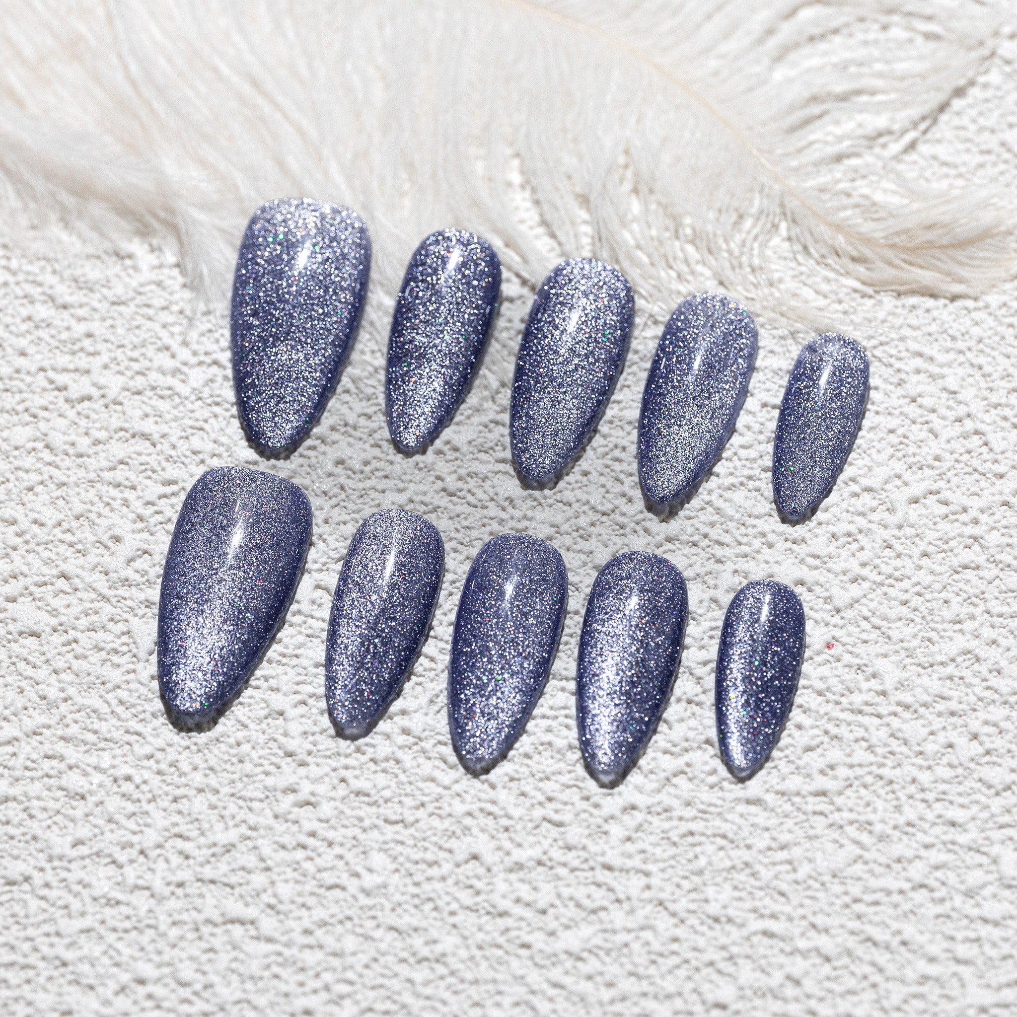 Handmade Medium Almond Press-On Nails - Blue Magnet Solid Color Minimalist 10 Pcs #239