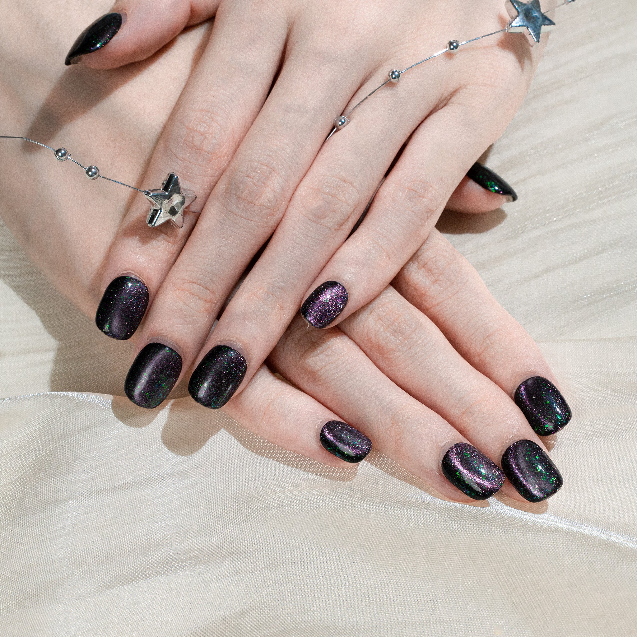 ハンドメイド ショート 短め スクエアオーバル ラウンド ネイルチップ– ブラック むらさき グリーン スウィート 無地 ワンカラー シンプル 10枚セット #256