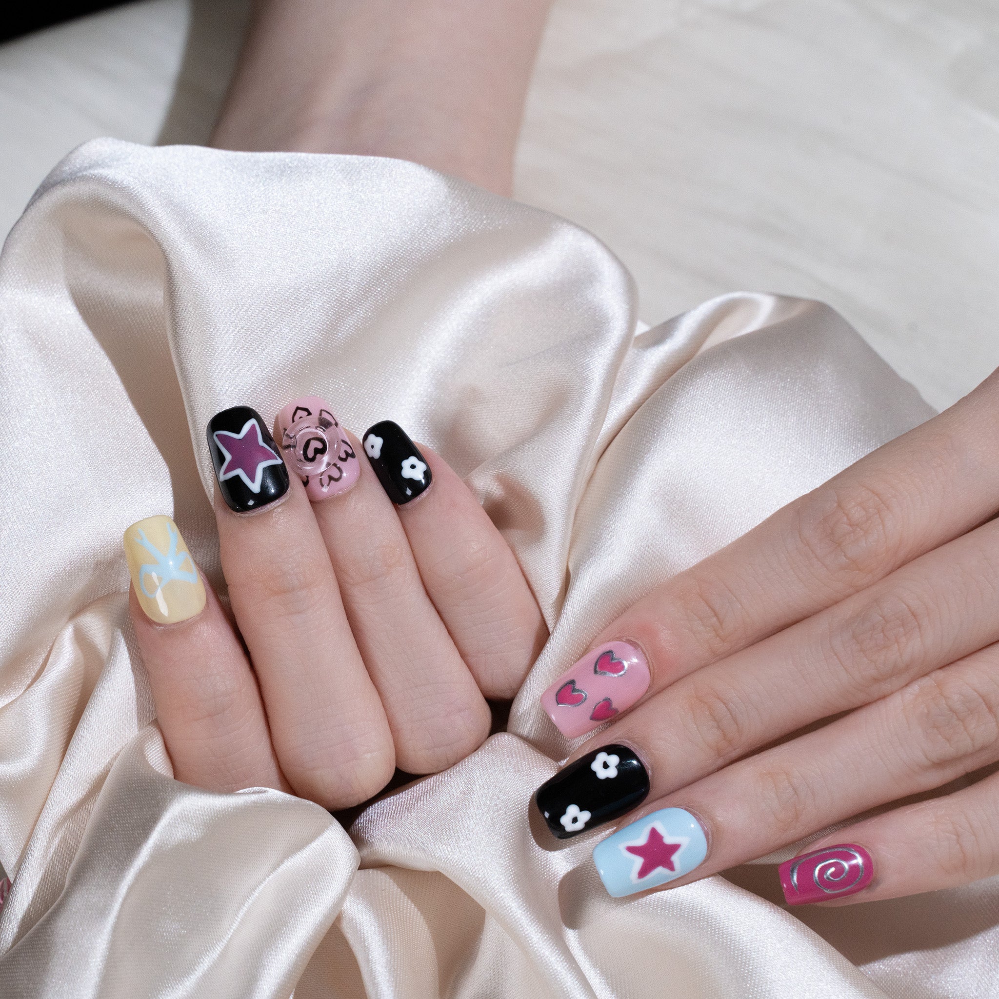 Handmade Short Coffin Ballerina Press-On Nails - White Y2K Sweet Summer 10 Pcs #272