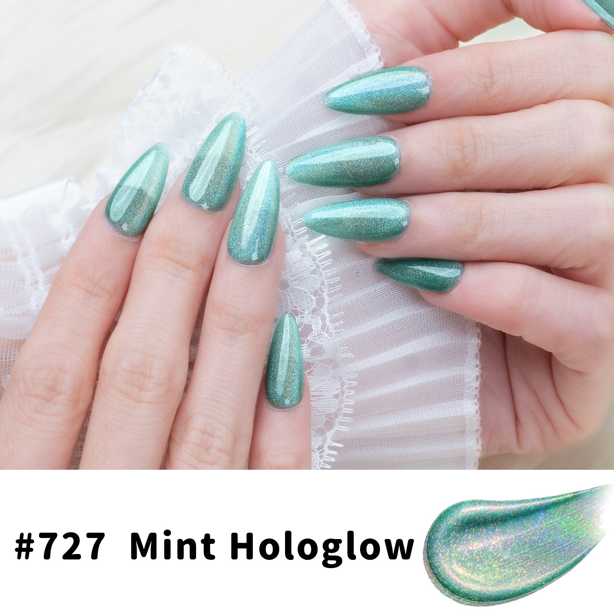 One-Step Gel Polish 3-in-1 Cat Eye 12ml｜No Base or Top Coat Needed｜UV Light Recommended｜Easy Removal (#727 Mint Hologlow)