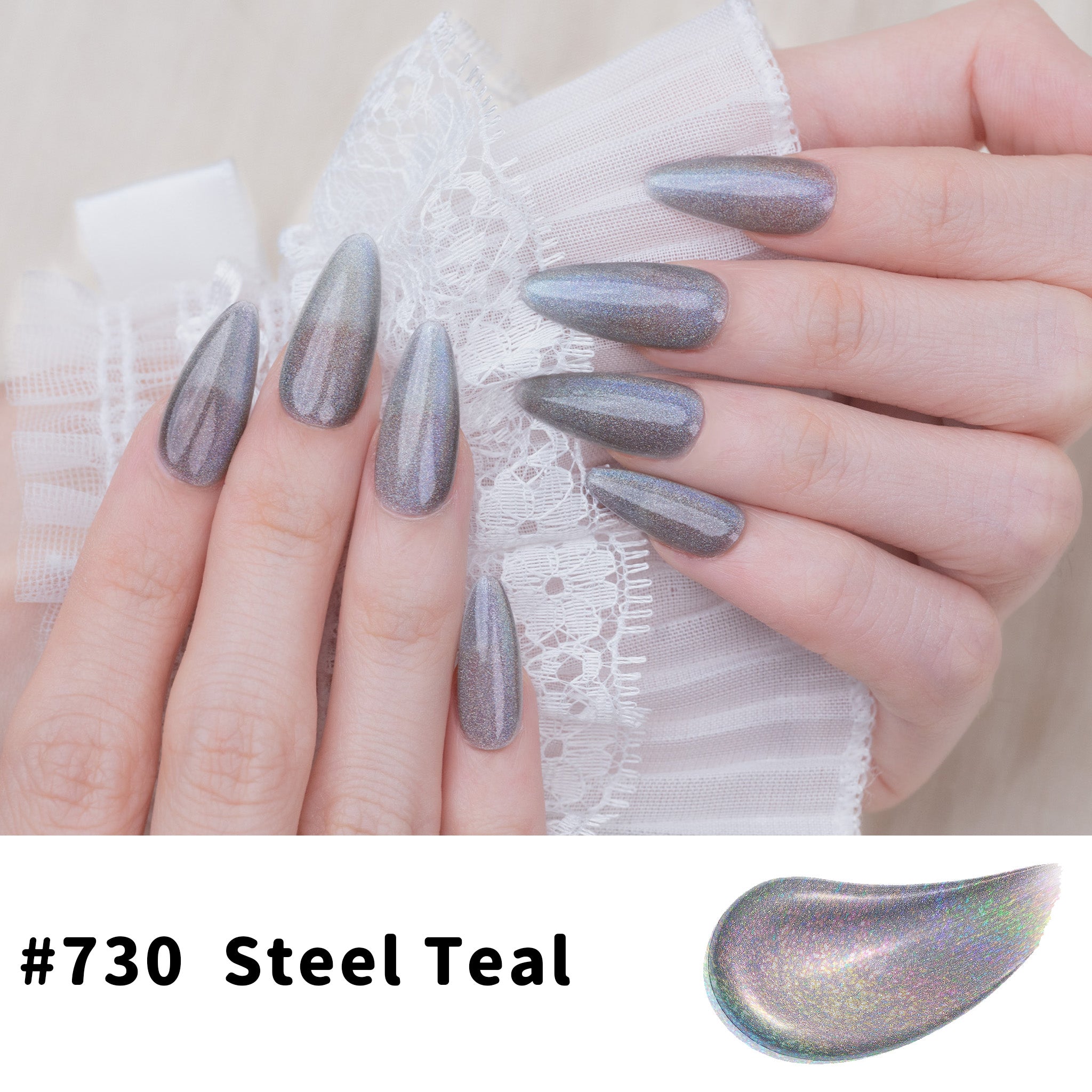 One-Step Gel Polish 3-in-1 Cat Eye 12ml｜No Base or Top Coat Needed｜UV Light Recommended｜Easy Removal (#730 Steel Teal)
