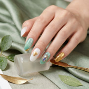 Handgefertigte Press-on-Nägel mit Mint-Marmor-Design #006