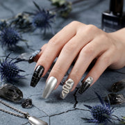 Handmade Black Crackle & Snake Press-On Nails #007