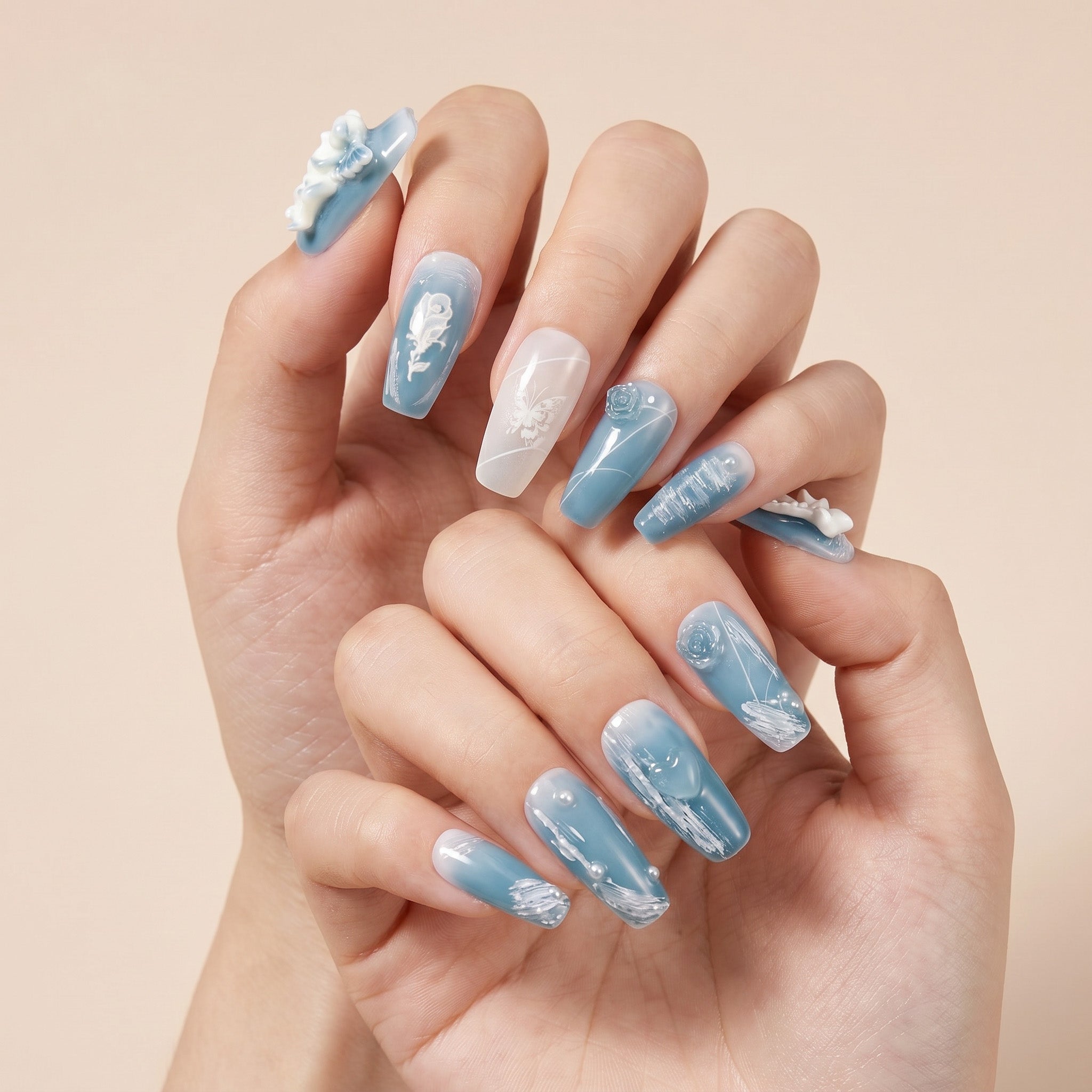 Handmade Ocean Angel Press-On Nails #008